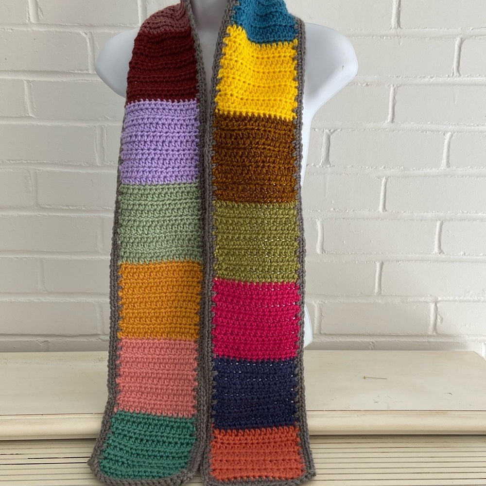 Womens Girls Teens Handmade Colorblock Granny Square Warm Winter Neck Scarf
